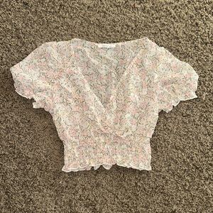 Floral smocked waist cropped blouse